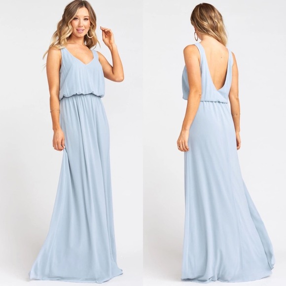 Show Me Your Mumu Kendall Maxi Dress Steel Blue Chiffon Size Medium - Picture 3 of 10